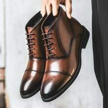 Autumn Winter Men's Luxury Genuine Leather Chelsea Boots Ankle High Grade Slip-On Buckle Strap Wingtip Brown Basic Shoes - Brown - View 6
