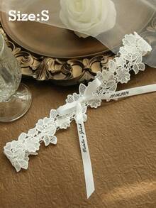 Custom Name & Date Floral Lace Bridal Garter Personalized Bow Lace Leg Band Elegant Wedding Accessory Bride Keepsake Bridal Shower Gift Ceremony - Milk Lace - View 18