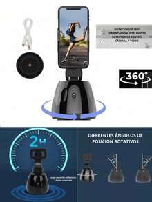 Portable AI Automatic Face Tracking Phone Holder, Rechargeable - Black - View 3