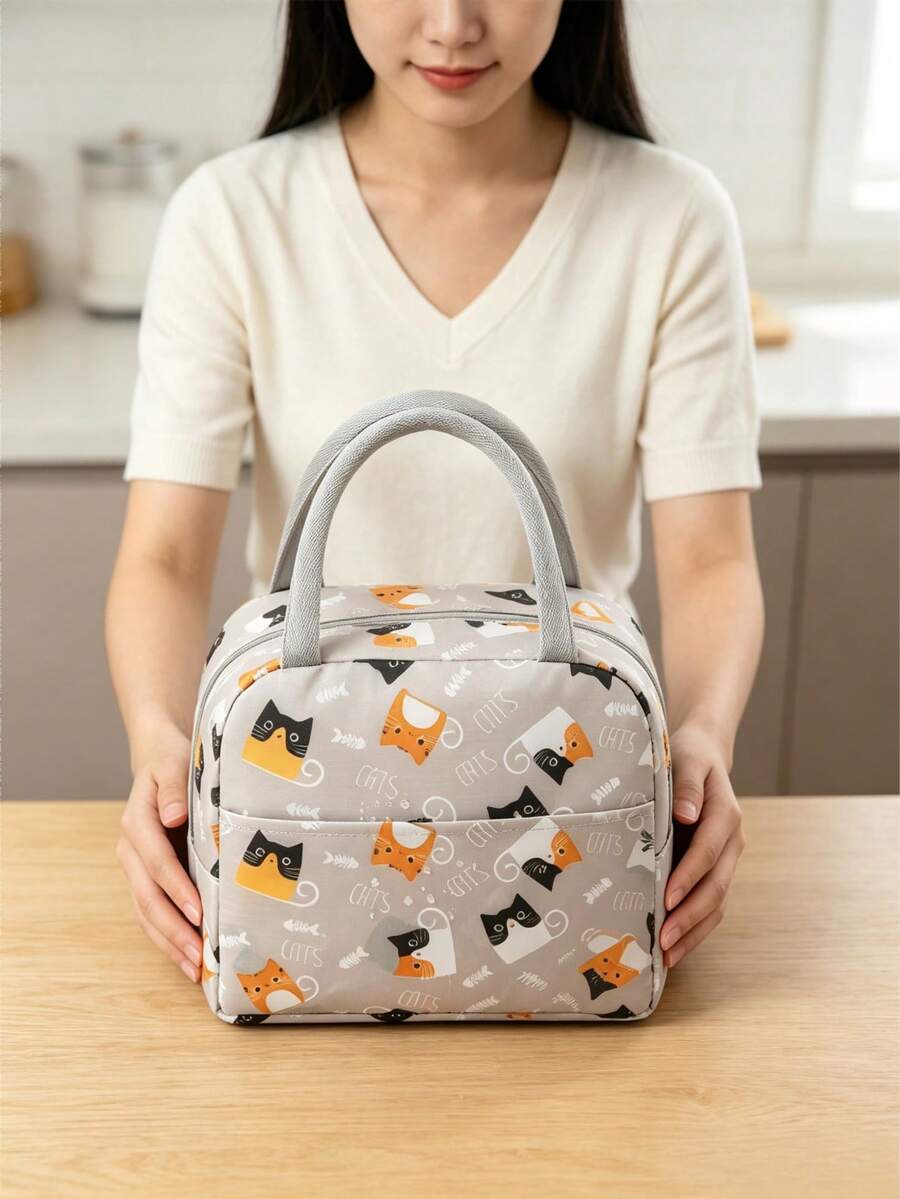 OBOVAY Cartoon Animal Pattern Insulated, Waterproof, Scratch-Resistant, Leak-Proof, Odorless, Easy-To-Clean, Compact, Large Capacity, Moisture-Proof, Lightweight, Shoulder-Carry, Foldable Lunch Tote Bag, Suitable For Camping, Office, Travel, University, Daily Use, Ideal Gift - Multicolor - View 1