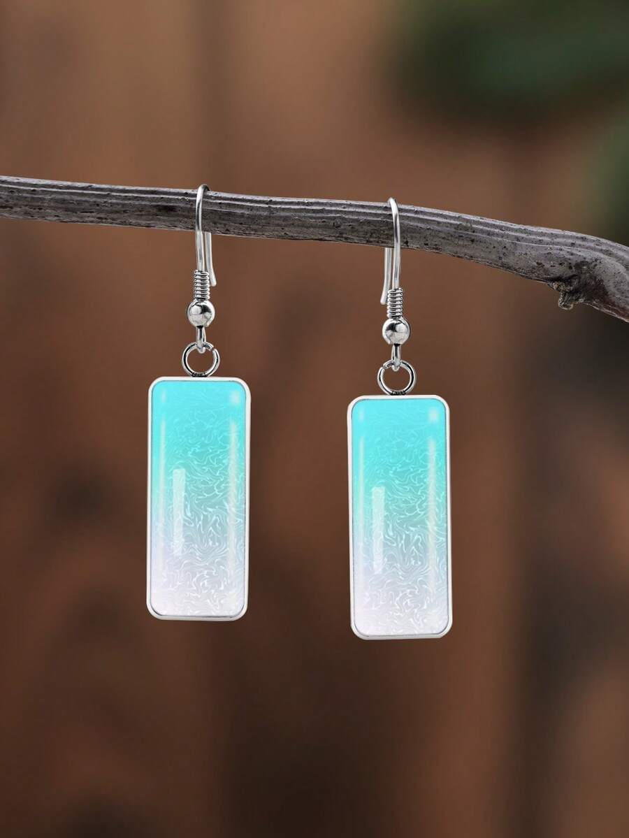 YUJUGLOW 1 Pasang Anting Panjang Batang Stainless Steel 316 dengan Pola Riak Air Gradien Warna Garam Laut yang Menawan untuk Musim Panas, Cocok untuk Pemakaian Sehari-hari Wanita - Mint Blue - View 1
