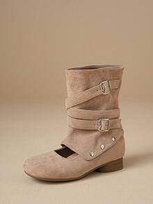 Women's 2026 Autumn/Winter New Detachable Inner Height-Increasing Ballet Tall Boots, 2-In-1 Mary Jane Shoes & Ankle Boots - Apricot - View 6