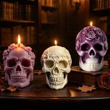 3pcs Halloween Skull Silicone Candle Mold, Halloween Element Plaster Mold - White - View 3