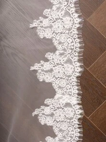 1 Pc Mantilla Wedding Veil Fingertip Cathedral Length Soft French Lace Bridal Veil With Invisible Metal Comb For Brides - Multicolor - View 8