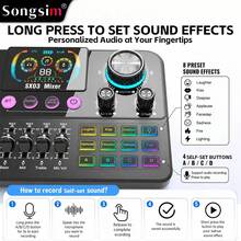 Songsim-SX03 Professional Vocal Mixer, Dedicated Sound Card For Live Streaming/Recording, Supports EQ Adjustment, Track Control, Reverb Adjustment, Bluetooth Accompaniment Multi-Function Digital Sound Card, Suitable For Live Streaming, Recording, Gaming, Singing, Musical Instruments - Multicolor - View 3
