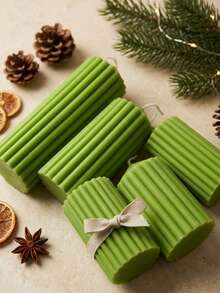 Green Striped Decorative Candle Ribbed Textured Aesthetic Wax Candles For Christmas Holiday Decor, Warm Silent Style Home Atmosphere, Minimalist Decorative Candle Centerpiece Christmas Present Decorations Gift For Woman Winter Gift - Green Cone-shaped Pillar Candle - View 3