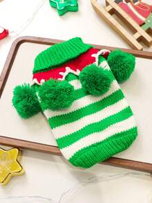 PETCIRCLE 1pc Pet Clothes Dog Cat Apparel Small Dog Puppy Cute Colorful Christmas Sweater - Green & White - Multicolor - View 10
