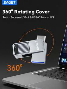 EAGET Flash Drive USB C 2-in-1, USB-A & Type C Logam Putar 360°, Stik Memori OTG Kecepatan Tinggi untuk Ponsel, Tablet & Komputer - View 2