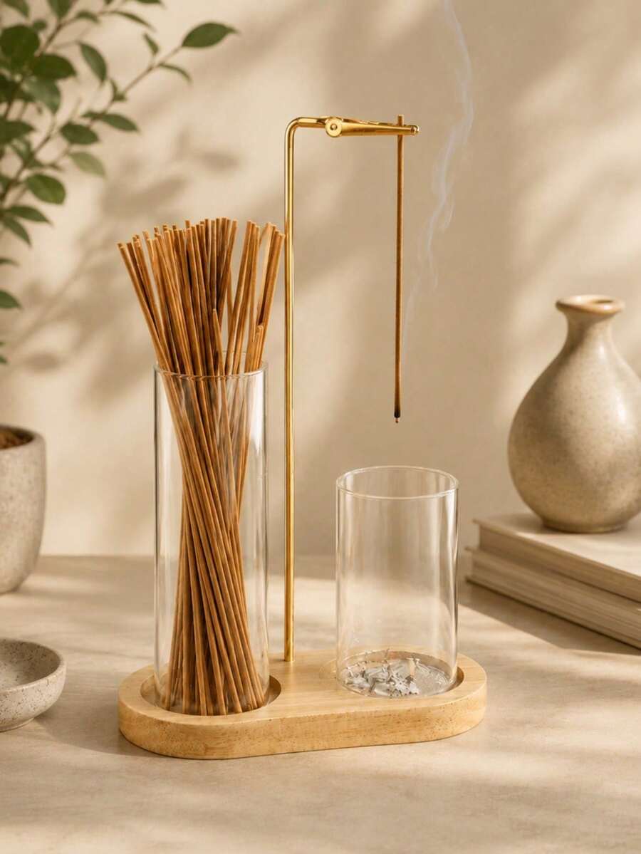 1PC Two-In-One Incense Burner, Special Metal Incense Holder For Anti-Fly Ash Incense Burner, With Detachable Glass Ash Box And Aromatherapy Candle Storage Rack, Elegant Aromatherapy Design, Suitable For Meditation, Yoga, Tea Room And Home Decoration. - Multicolor - View 1