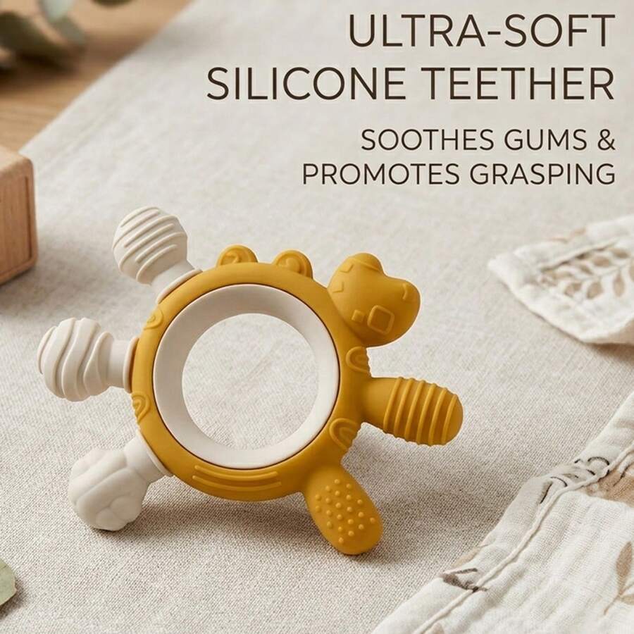 ETETOO Silicone Baby Teething Ring, Dual-Color Crab Sensory Toy, Relieves Gum Discomfort, Soft Textured Chewing Toy, Suitable For 3-12 Months Infants And Toddlers Gift