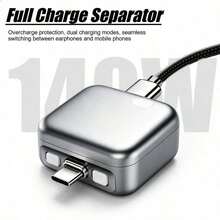 Silver Separator Black Mirror Separator 140W Type-C Smart Charging Separator, Automatic Power Cutoff When Fully Charged, Suitable For Phone And Laptop Power Controller - 2 Pcs - View 3