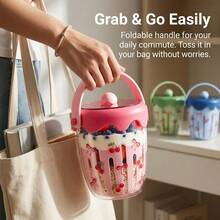 Overnight Oats Containers With Lids, Clear Plastic Storage Jars With Lids, Yogurt Meal Prep Containers, Salad Jars With Strainer, Double Layer Food Jars & Canisters, Portable Overnight Oats Jars With Handle, Cherry Bow Pattern, School Office - Multicolor - View 3