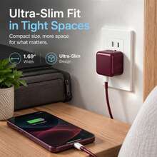 Charger Cepat Portabel 40W GaN Deep Cherry, Output AVS Maksimum 60W, Protokol PD3.2 Terintegrasi, Memberikan Pengisian Daya Efisien Berkecepatan Tinggi. Desain Gallium Nitride Portabel Sangat Mengurangi Ukuran Charger Sambil Mempertahankan Output Daya yang Stabil, Kompatibel dengan Seri 18/17/16/15, Kompatibel dengan Seri Ultra, Kompatibel dengan Seri dan Perangkat yang Mendukung USB, Pengganti Sempurna untuk Adaptor Dinding Asli, Charger Ponsel Portabel - Steker Tipe AS A (110-127V) - View 5