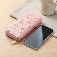 Sweet Girl Style Bow & Bear Print Long Wallet, Practical Multi-Function Zipper Clutch, Large Capacity Card Holder, Pink, Beige, Black, Brown, Gift For Women - Multicolor - View 13