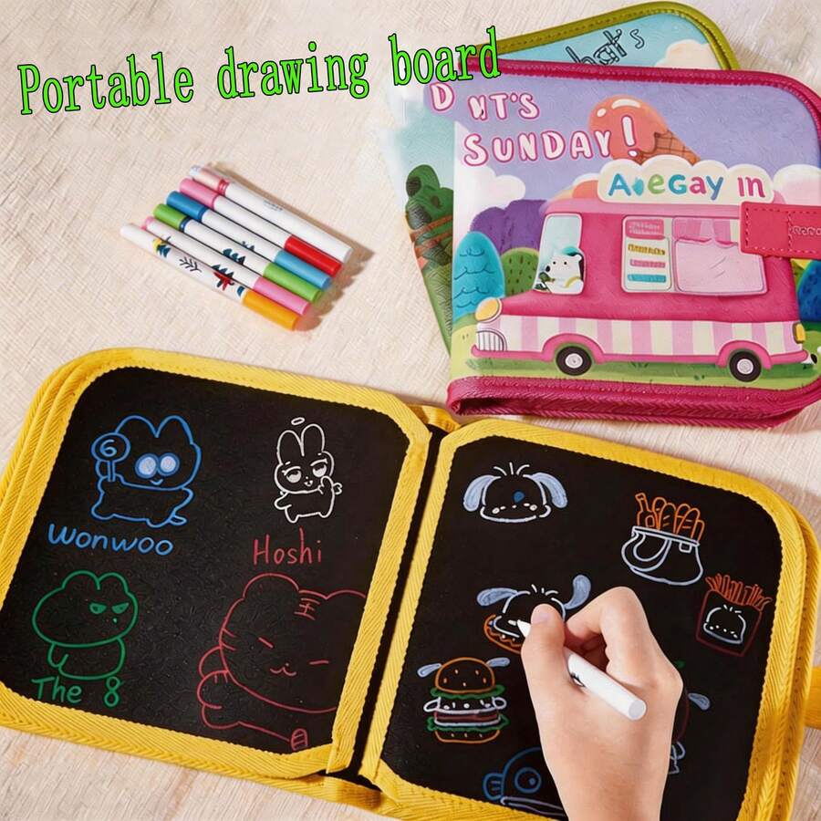 1 Set Portable Erasable Drawing Book, Double-Sided Dust-Free Blackboard Doodle Sketchbook, Washable Early Education Painting Toy, Halloween Thanksgiving Birthday Gift - Multicolor - View 1