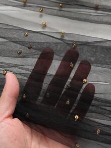 1件黑色網格桌旗配金色珍珠，75cm*180cm透明薄紗桌旗，桌布，嬰兒洗禮裝飾，1歲生日裝飾，婚禮裝飾，婚禮桌飾，婚禮派對DIY裝飾，新娘洗禮生日派對桌飾，嬰兒派對用品，節日派對裝飾，家居裝飾，室內/室外使用 - 黑金珍珠 - 查看 12
