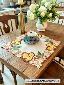 1PC 100% Polyester Fall Maple Leaf Acorn Embroidered Table Runner, Cutwork Applique Autumn Harvest Table Scarf For Thanksgiving Dining Table Home Festival Decor - Multicolor - View 18