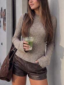 VIBEWAVE Spring/Summer Knit Base Layer Top Women 2026 New Slim Fit Niche Top - Mocha Brown - View 1