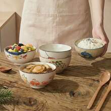 YOLIFE 4/5/6pcs Japanese Style Ceramic Rice Bowl Set - 4.5 Inch Elegant Soup & Meal Bowls - Microwave , Dishwasher Friendly, Suitable For Daily Dining, Restaurant And Holiday Gatherings - Multicolor - View 3