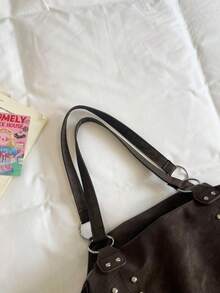 Tas Tote Dekorasi Rivet Vintage, Tekstur Usang, Kapasitas Besar, Tas Bahu, Tas Genggam, Tas Selempang, Untuk Perjalanan Sehari-hari, Tas Kasual Wanita - MultiWarna - View 3