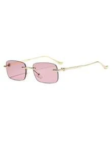 1 Pair Women's Rectangular Pink Lens Frameless Street Style Fashion Glasses - Pink - View 2