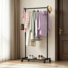 1pc Simple Home Single/Double Rod Clothes Rack, Multifunctional Floor Standing Coat Rack With Wheels For Hanging And Displaying Clothes, Portable Storage Rack, Room Decor, Home Decor, Autumn Decor, Bedroom Decor - Multicolor - View 4