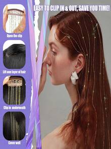 6/12pcs Glitter Hair Clips Extensions, Shiny Fairy Hair Clips, Women's Party Holiday Wedding Hair Accessories, Halloween, Y2K - Multicolor - View 5