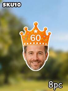 8/16/24pc Personalized Crown Party Hat Face Banner,Custom Photo Face Bunting Garland,Birthday Party Decorations, Custom Face Banner, Face Garlands,Milestone Birthday Party Decor,Home Decor - Multicolor - View 31