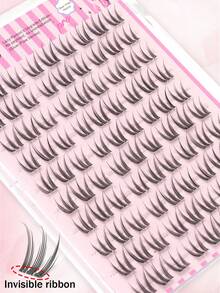 90pcs Cartoon Style Self-Adhesive False Eyelash Clusters, Glue-Free Transparent Stem, Easy To Use, Suitable For Beginners, No Glue Needed, Applicable For Various Occasions, False Eyelashes, Glue-Free False Eyelashes - C - View 6
