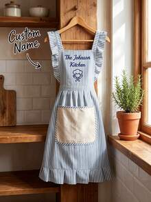 Customizable Name Logo Chef Cooking Kitchen Apron, Personalized Waterproof Kitchen Apron, Customizable Logo Pattern Name Chef Cooking Apron, Perfect Gift For Mom, Husband, Girlfriend, Boyfriend, Father's Day, Valentine's Day, Mother's Day, Birthday, Anniversary, Graduation, Wedding, Unique Decorative Reusable Multi-Functional High Quality Soft Comfortable Cute Fashion - Multicolor - View 2