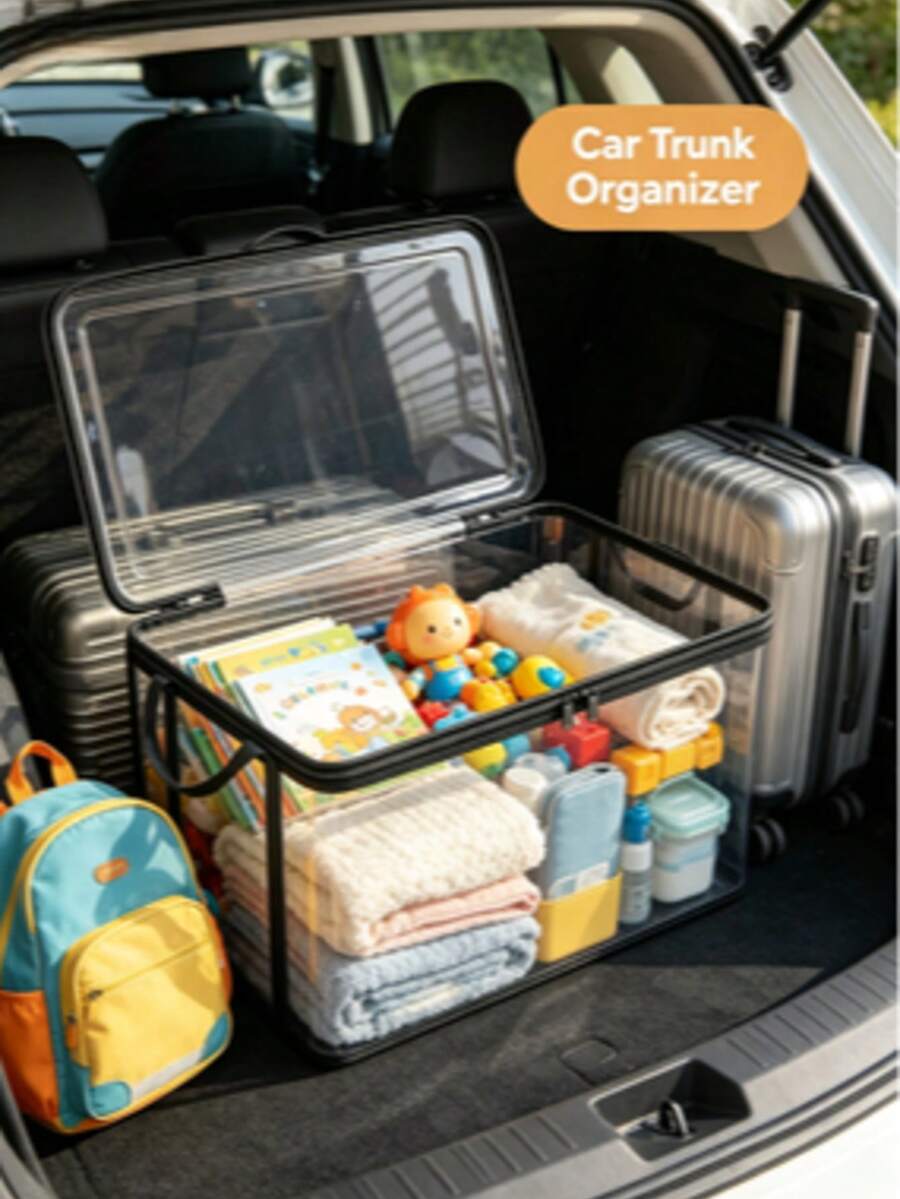 2PCSThickened, Foldable, Transparent PVC Storage Box Featuring A Clear Viewing Window; A Durable, Waterproof Rectangular Container Suitable For Books, Toys, Stationery, And Snacks-Space-Saving And Ideal For Home Or Classroom Organization. - View 1