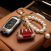 1 Ladies Fashion Metal Key Chain, Beaded Chain Car Key Pendant, Elegant Handbag Accessories, Suitable For Holiday And Birthday Gifts - Old Gold - View 6