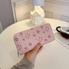 Sweet Girl Style Bow & Bear Print Long Wallet, Practical Multi-Function Zipper Clutch, Large Capacity Card Holder, Pink, Beige, Black, Brown, Gift For Women - Multicolor - View 15