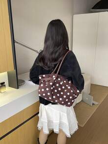 女款高端時尚百搭單肩通勤包，秋冬新款學生與辦公室大容量托特購物包，仿麂皮材質 - 棕色 - 查看 6