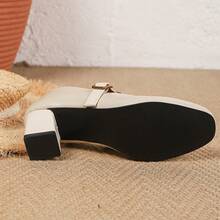 Fashionable High Heel Shoes Neutral PU Leather Buckle Office - Apricot - View 6