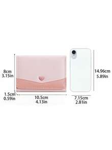 Women's Cute Small Wallet, Heart-Shaped Colorblock Short PU Leather Coin Purse (Light Pink & Light Purple) - Multicolor - View 3