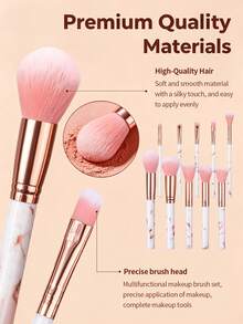 12pcs Professional Makeup Brush Set, Foundation Brush, Blush Brush, Eyeshadow Brush, Brow Brush, Contour Brush, Powder Brush, Highlighter Brush, With Triangle Powder Puff, Complete Daily Makeup Tool Set - White - View 5