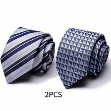 AlanKing Men's Striped Tie 2 Pieces Set, Men's Wedding Business Suit Tie, Ideal Gift Choice - Color Mixing - View 3