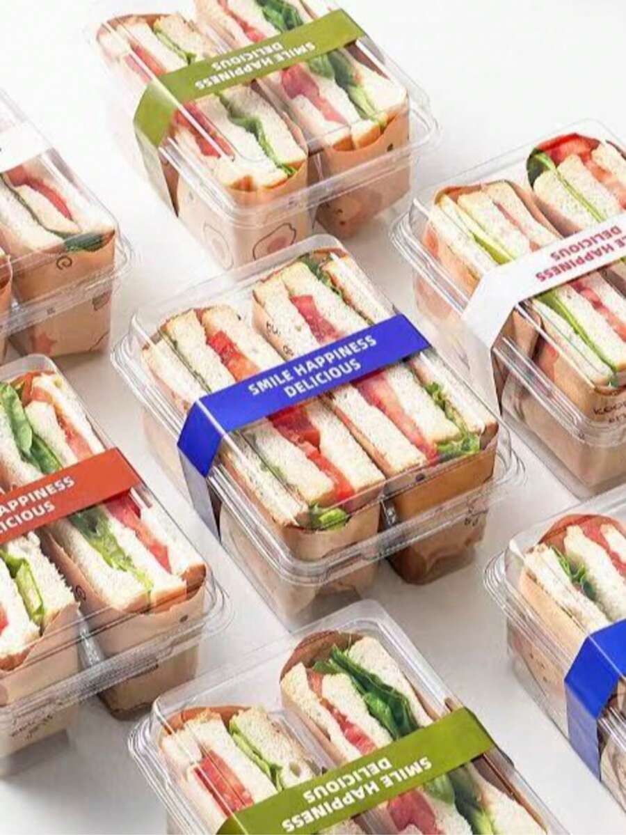 Transparent Lidded Sandwich Box, Rectangular Plastic Takeout Container, Baking Packaging Box, Suitable For Cakes, Toast, Sandwiches, Home Baking, Coffee Shop Takeout Supplies - Transparent - View 1