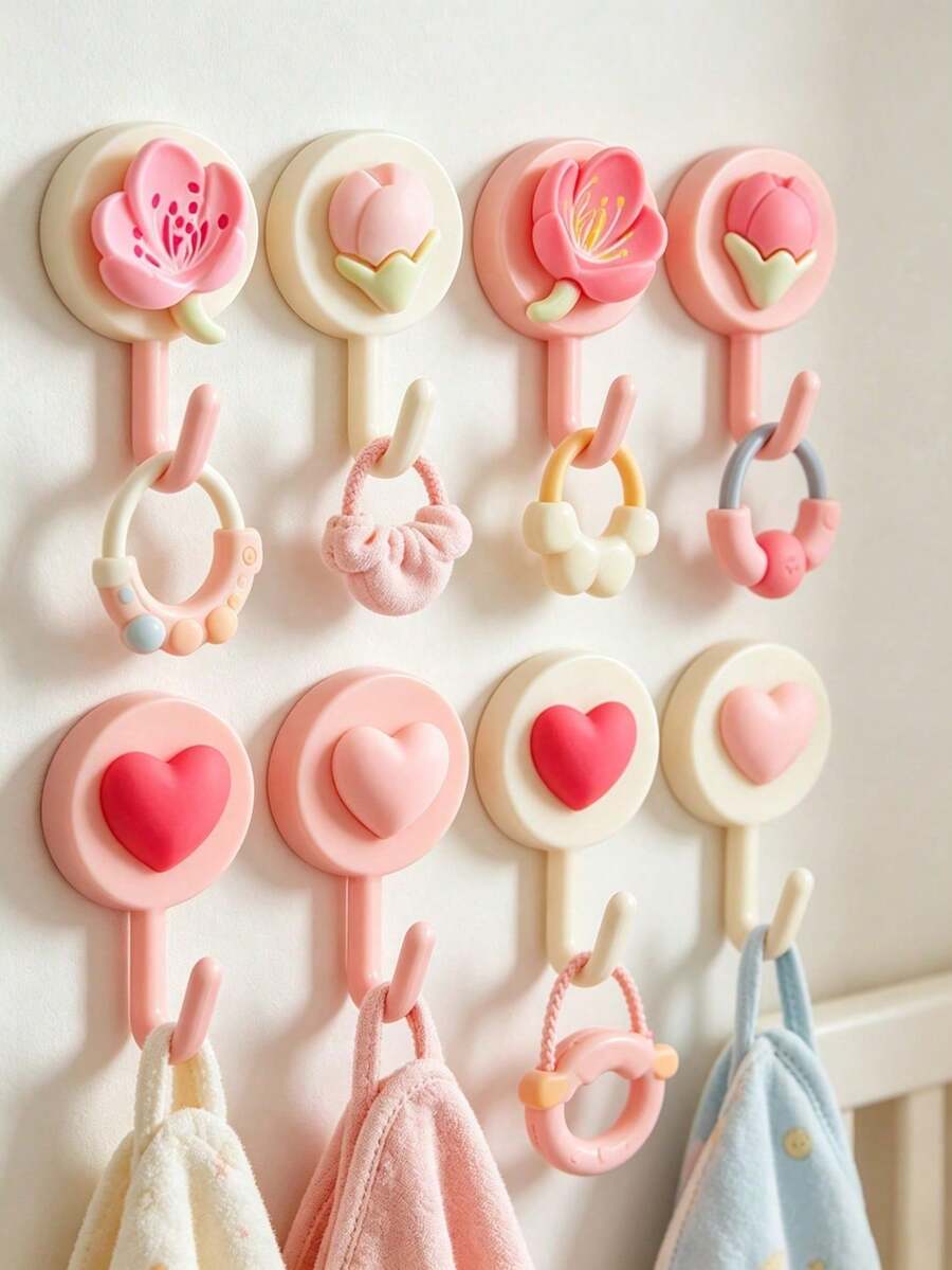 4/1pc Cartoon Cute Tulip No-Drill Storage Hooks, Multi-Purpose Towel And Hair Accessory Hooks, Suitable For Bathroom And Shower - Multicolor - View 1