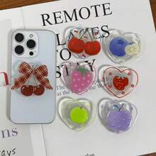 Transparent Heart-Shaped Fruit Phone Adhesive Holder, Stable Phone Back Support Stand, Suitable For All Phones - Clear - View 1