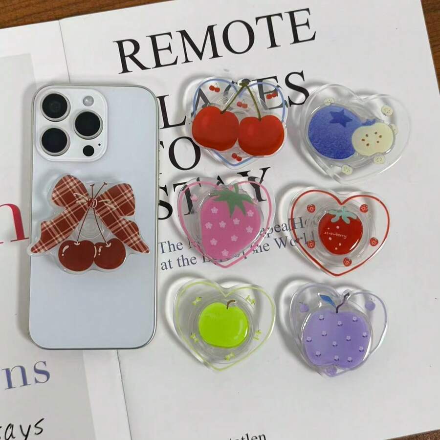 Transparent Heart-Shaped Fruit Phone Adhesive Holder, Stable Phone Back Support Stand, Suitable For All Phones - Clear - View 1