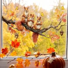 1/2 Sheets Fall Woodland Animals Window Clings, Cute Squirrel Fox Maple Leaf Static Decals, Double-Sided Reusable Thanksgiving Nursery Room Decor - Multicolor - View 2