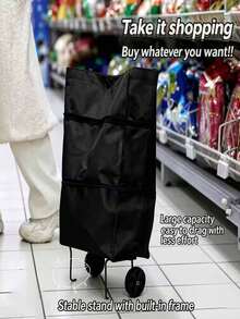 Foldable Shopping Cart With Wheels, Optional Foldable Shopping Bag And Wheel Cover, Portable Oxford Cloth Shopping Cart, Suitable For Home Storage And Item Transport - Color - View 6