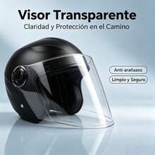 Casco Abierto para Motocicleta y Bicicleta Eléctrica, Visor Transparente Antiarañazos, Interior Acolchado, Protección para Uso Urbano Diario - A - Ver 2