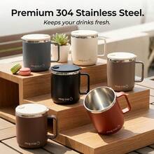 Double Layer Insulated Milk Coffee Mug With Sliding Lid Portable Sealed 304 Stainless Steel Thermal Cup For Cold And Hot Drinks - Multicolor - View 10