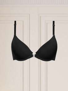 Women's Black Butterfly Lace Hollow Y-Back Bra, Front Closure Sexy Lingerie, Adjustable Spaghetti Strap, Seamless Underwear For Backless Tops - Black - View 6