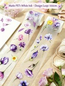 DANKUN 1 Roll 2m Country Style Floral Pattern Matte PET Washi Tape, Creative Aesthetic Decorative Tape, DIY Handmade Art Scrapbooking Bullet Journal Planner Accessories - Scrapbook Stickers - View 3