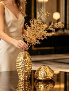 1 Piece Gold Honeycomb Textured Ceramic Vase - 1PC - View 10
