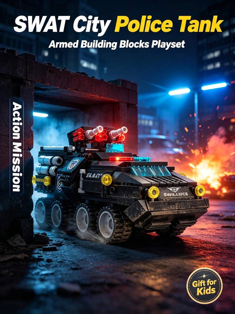 SWAT Tactical Armored Assault Vehicle Building Blocks Set, Military Armored Car DIY Bricks Model, Assembly Toy, Desktop Display Ornament, Gift Box Included,Birthday Gift For Ages 6+ Boys & Teens - Multicolor - View 1